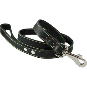 4' Classic Genuine Leather Dog Leash 1" Wide for Largest Breeds Black