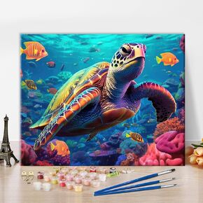 طلاء DIY سلحفاة بأرقام للبالغين المبتدئين مجموعات ملونة زيت الشعاب المرجانية الطلاء البحر التوضيحي صورة صورة قماش الفنون أكريليك الفنون in Kuwait