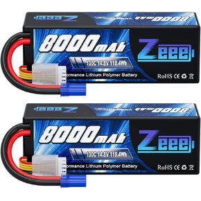 Zeee 4S Lipo Battery 8000mAh 14.8V 100C with EC5 Connector Hard Case RC Battery for Car Truck Tank RC Buggy Truggy Racing Hobby(2 Pack)