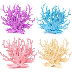 Framendino, 4 Pack Artificial Aquarium Coral Decor Plastic Faux Reef Decorative Cute Fish Tank Decorations (4 Colors)