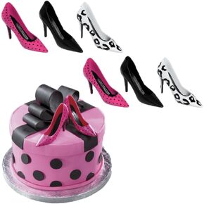 6 piece - Pink Polka Dot Leopard & Black Ladies Heels Stilettos Shoes Cake and Cupcake Decoration Topper