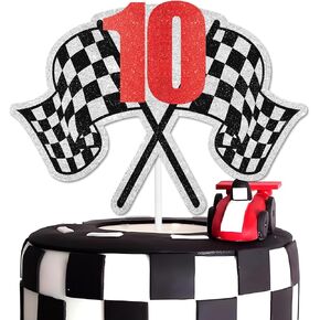 Racing Cake Topper 18th Birthday Happy Finish Line, Checkered Flag, Fast, Car Decoration, Racer Birthday Party for Boy and Girl, Racing Themed Party Decoration, Great Birthday Gift .Red.LIANGSS