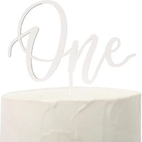 Wooden One Cake Topper For First Birthday - Rustic Wood 1st Birthday Cake Topper，One White Cake Topper For Baby Shower，Handmade Birthday Cake Topper Decoration，First Anniversary Smash Cake Topper