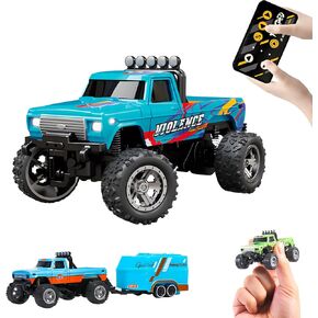 Mini RC Monster Truck, 1:64 Scale Remote Control Car with Lights, 2.4GHz Off-Road RC Truck, USB Rechargeable RC Cars Adjustable Speed for Kids Indoor & Outdoor Racing (Grey)
