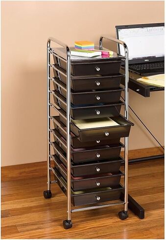 Seville Classics Rolling Utility Organizer Storage Cart ، للمكتب المنزلي ، المدرسة ، الفصل الدراسي ، سجل القصاصات ، هواية ، حرفة ، 15 درجًا ، أسود in Kuwait