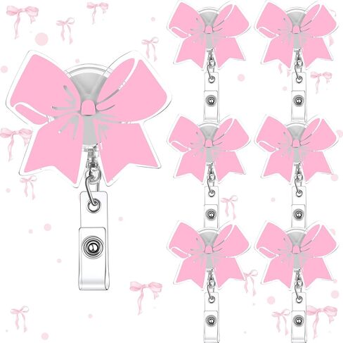 Coquette Pink Bow Retractable حامل شارة عيد الميلاد Acrylic Nurse Id Badge Bead with Clip Hospital Hospital Perfect Mift for Self Friends Doctor Coworker Mostame (1 PCS) in Kuwait
