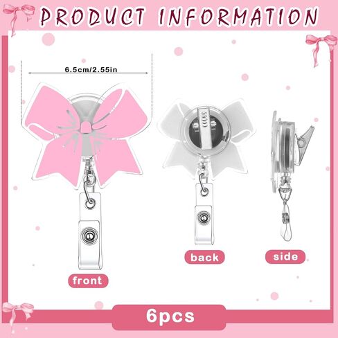 Coquette Pink Bow Retractable حامل شارة عيد الميلاد Acrylic Nurse Id Badge Bead with Clip Hospital Hospital Perfect Mift for Self Friends Doctor Coworker Mostame (1 PCS) in Kuwait