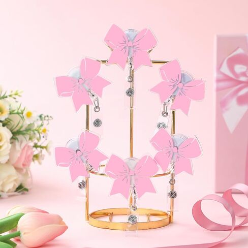 Coquette Pink Bow Retractable حامل شارة عيد الميلاد Acrylic Nurse Id Badge Bead with Clip Hospital Hospital Perfect Mift for Self Friends Doctor Coworker Mostame (1 PCS) in Kuwait