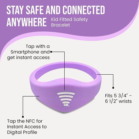 Kids ID Bracelet, Fitted NFC Safety Wristband, Waterproof Slip-On ID Band | Waterproof silicone; not GPS; wrist or ankle wear; ideal for theme parks, travel & beaches; slip-on fit in Kuwait