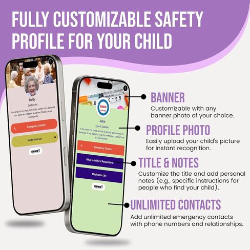 Kids ID Bracelet, Fitted NFC Safety Wristband, Waterproof Slip-On ID Band | Waterproof silicone; not GPS; wrist or ankle wear; ideal for theme parks, travel & beaches; slip-on fit in Kuwait