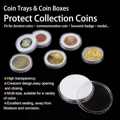 100 Pieces 30mm Coin Capsules and 5 Sizes (17/20/25/27/30mm) Protect Gasket Coin Holder Case with Plastic Storage Organizer Box for Coin Collection Supplies in Saudi Arabia
