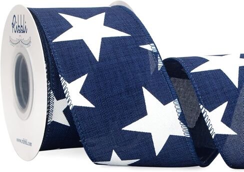 Ribbli Patriotic Wired Ribbon, Royal Blue with White Stars Ribbon, 2-1/2 Inch x 10 Yard 4th of July Ribbon for Wreaths,Crafts,Big Bows,Gift Wrapping,Outdoor Decoration in Kuwait