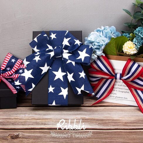 Ribbli Patriotic Wired Ribbon, Royal Blue with White Stars Ribbon, 2-1/2 Inch x 10 Yard 4th of July Ribbon for Wreaths,Crafts,Big Bows,Gift Wrapping,Outdoor Decoration in Kuwait