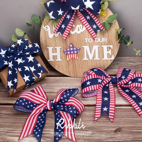 Ribbli Patriotic Wired Ribbon, Royal Blue with White Stars Ribbon, 2-1/2 Inch x 10 Yard 4th of July Ribbon for Wreaths,Crafts,Big Bows,Gift Wrapping,Outdoor Decoration in Kuwait