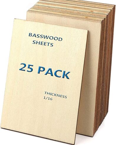 Unfinished Wood Pieces,25Pcs Basswood Sheets 1/16,Thin Plywood Wood Sheets for Crafts,Perfect for DIY Projects, Painting, Drawing, Laser, Wood Engraving, Wood Burning and CNC Cutting(150x100x1.5mm) in Kuwait