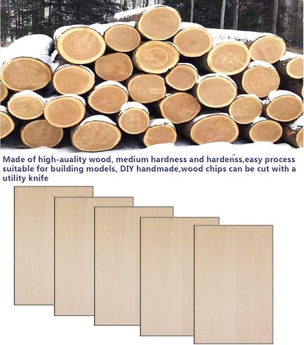 Unfinished Wood Pieces,25Pcs Basswood Sheets 1/16,Thin Plywood Wood Sheets for Crafts,Perfect for DIY Projects, Painting, Drawing, Laser, Wood Engraving, Wood Burning and CNC Cutting(150x100x1.5mm) in Kuwait