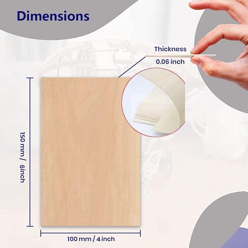 Unfinished Wood Pieces,25Pcs Basswood Sheets 1/16,Thin Plywood Wood Sheets for Crafts,Perfect for DIY Projects, Painting, Drawing, Laser, Wood Engraving, Wood Burning and CNC Cutting(150x100x1.5mm) in Kuwait