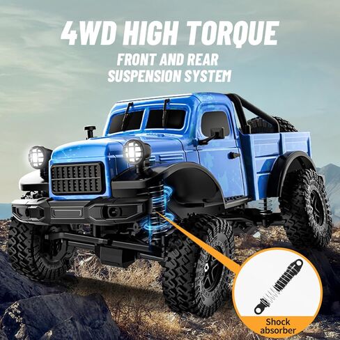 1:18 Scale All Terrain Remote Control Car, 2.4 GHz 4WD RC Rock Crawler with LED Lights, 12KPH Off-Road Pickup Truck Vehicle Toys RTR Gift for Kids Adults in Kuwait