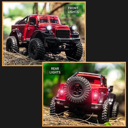 1:18 Scale All Terrain Remote Control Car, 2.4 GHz 4WD RC Rock Crawler with LED Lights, 12KPH Off-Road Pickup Truck Vehicle Toys RTR Gift for Kids Adults in Kuwait