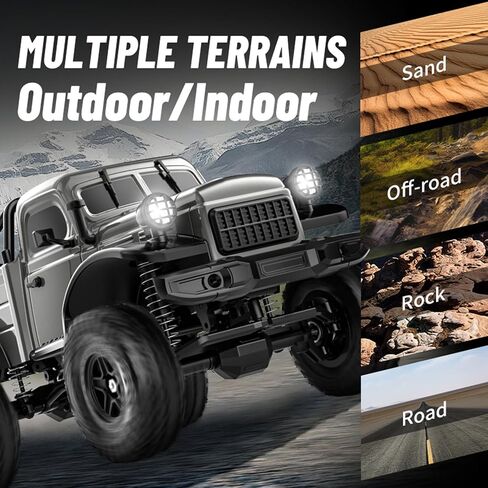 1:18 Scale All Terrain Remote Control Car, 2.4 GHz 4WD RC Rock Crawler with LED Lights, 12KPH Off-Road Pickup Truck Vehicle Toys RTR Gift for Kids Adults in Kuwait