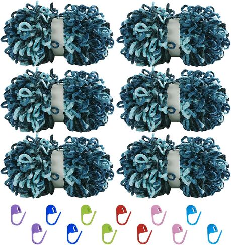 Hombys Bulky Velvet Loop Yarn for Finger Knitting & Crocheting - Soft, Off The Hook Chenille Yarn - Sage Green, 6 Pack (9.8 yds, 3.5 oz Each Skein) in Saudi Arabia