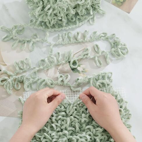 Hombys Bulky Velvet Loop Yarn for Finger Knitting & Crocheting - Soft, Off The Hook Chenille Yarn - Sage Green, 6 Pack (9.8 yds, 3.5 oz Each Skein) in Saudi Arabia