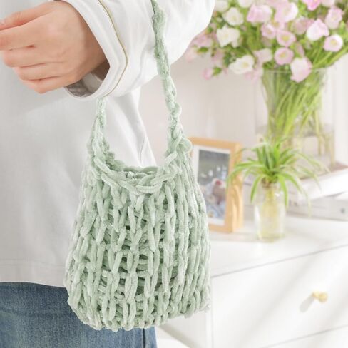 Hombys Bulky Velvet Loop Yarn for Finger Knitting & Crocheting - Soft, Off The Hook Chenille Yarn - Sage Green, 6 Pack (9.8 yds, 3.5 oz Each Skein) in Saudi Arabia