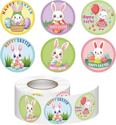 Louise Maelys 500 PCS ملصقات عيد الفصح للأطفال - 1.5 بوصة من البيض والأرنب اللطيف ، 6 أنماط مختلفة ، عصا قشر سهلة لمستلزمات حفلات عيد الفصح ، ديكورات العطلات ، الهدايا in Kuwait