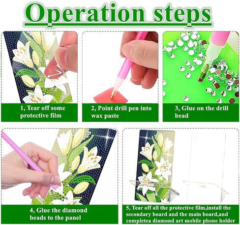 2 Pack Diamond Painting Phone Holder Kits, 5D Full Crystal Diamond Art Phone Holder& Mirror Craft Kits Gift for Beginner/Adult (Lily and Peony) in Kuwait