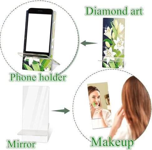 2 Pack Diamond Painting Phone Holder Kits, 5D Full Crystal Diamond Art Phone Holder& Mirror Craft Kits Gift for Beginner/Adult (Lily and Peony) in Kuwait