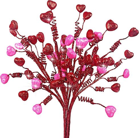 10 Pieces Valentine's Day Heart Berry Spray Branches Heart Stems Picks Spray for Valentine's Day Wedding Party Daily Decoration (Red & Pink) in Saudi Arabia