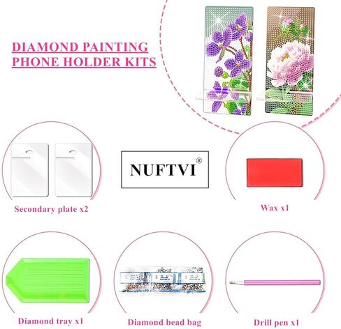 2 Pack Diamond Painting Phone Holder Kits, 5D Full Crystal Diamond Art Phone Holder& Mirror Craft Kits Gift for Beginner/Adult (Lily and Peony) in Kuwait