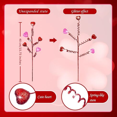 10 Pieces Valentine's Day Heart Berry Spray Branches Heart Stems Picks Spray for Valentine's Day Wedding Party Daily Decoration (Red & Pink) in Saudi Arabia