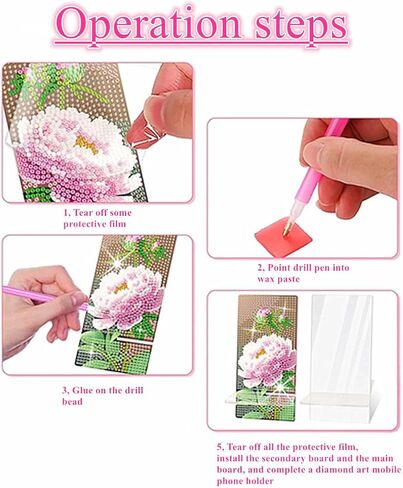 2 Pack Diamond Painting Phone Holder Kits, 5D Full Crystal Diamond Art Phone Holder& Mirror Craft Kits Gift for Beginner/Adult (Lily and Peony) in Kuwait