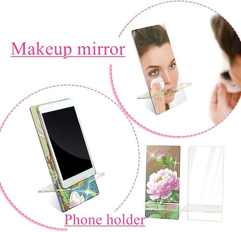 2 Pack Diamond Painting Phone Holder Kits, 5D Full Crystal Diamond Art Phone Holder& Mirror Craft Kits Gift for Beginner/Adult (Lily and Peony) in Kuwait