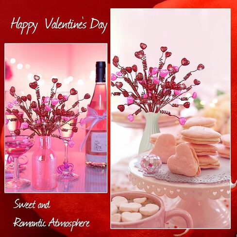 10 Pieces Valentine's Day Heart Berry Spray Branches Heart Stems Picks Spray for Valentine's Day Wedding Party Daily Decoration (Red & Pink) in Saudi Arabia
