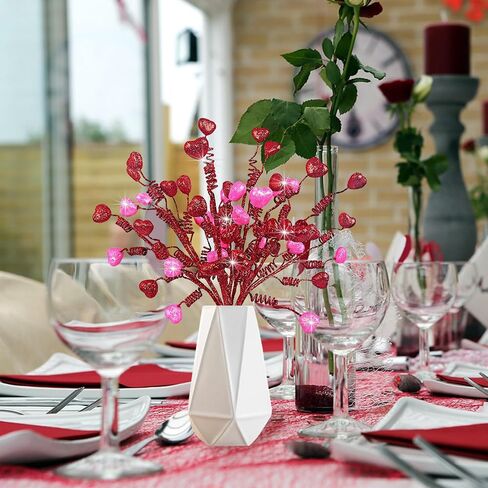 10 Pieces Valentine's Day Heart Berry Spray Branches Heart Stems Picks Spray for Valentine's Day Wedding Party Daily Decoration (Red & Pink) in Saudi Arabia