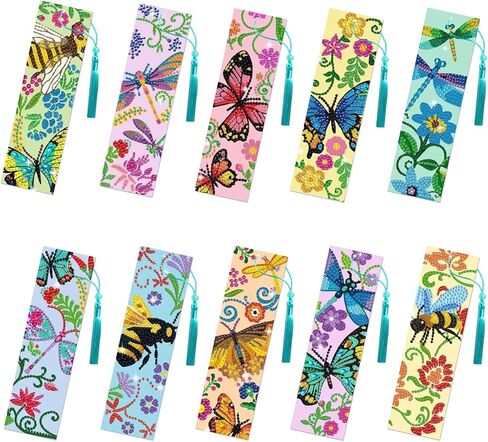 beinkmake 10Pcs Flower and Bird Diamond DIY Painting Bookmarks DIY Rhinestones Bookmark with Crystal Pendant for Beginner Crafts in Saudi Arabia
