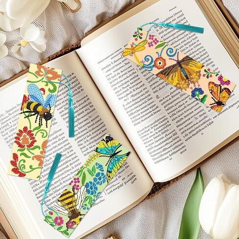 beinkmake 10Pcs Flower and Bird Diamond DIY Painting Bookmarks DIY Rhinestones Bookmark with Crystal Pendant for Beginner Crafts in Saudi Arabia