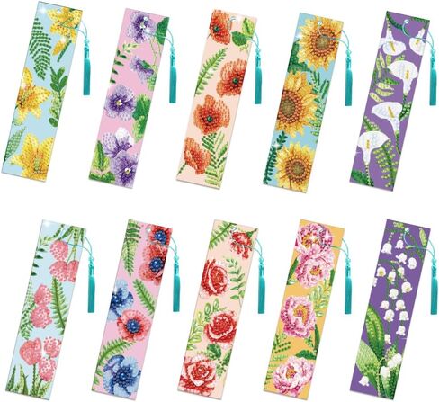 beinkmake 10Pcs Flower and Bird Diamond DIY Painting Bookmarks DIY Rhinestones Bookmark with Crystal Pendant for Beginner Crafts in Saudi Arabia