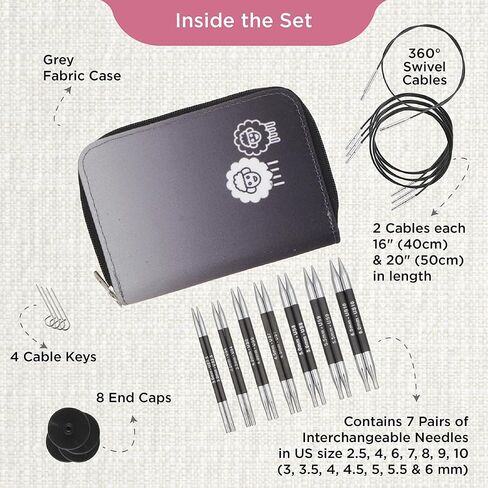 KnitPro Karbonz Deluxe Interchangeable Needle Set 4"(10cm) | 9 US Sizes (2.5 to 10) in Saudi Arabia