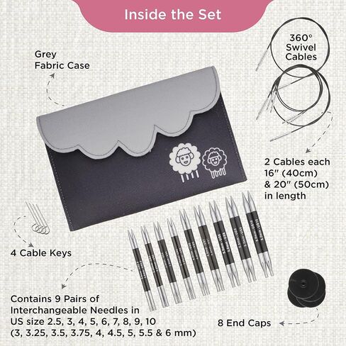 KnitPro Karbonz Deluxe Interchangeable Needle Set 4"(10cm) | 9 US Sizes (2.5 to 10) in Saudi Arabia