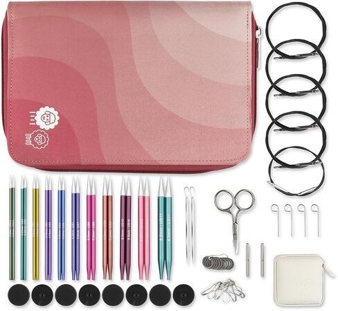 KnitPro Zing Starter Interchangeable Needles Set 5" (13cm) | 5 US Sizes (2.5-8) with 2 Swivel Cables, 4 end caps, 2 Cable Keys, and 1 Set of Cable connectors in Kuwait