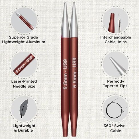 KnitPro Zing Starter Interchangeable Needles Set 5" (13cm) | 5 US Sizes (2.5-8) with 2 Swivel Cables, 4 end caps, 2 Cable Keys, and 1 Set of Cable connectors in Kuwait