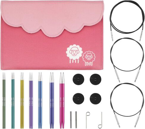 KnitPro Zing Starter Interchangeable Needles Set 5" (13cm) | 5 US Sizes (2.5-8) with 2 Swivel Cables, 4 end caps, 2 Cable Keys, and 1 Set of Cable connectors in Kuwait
