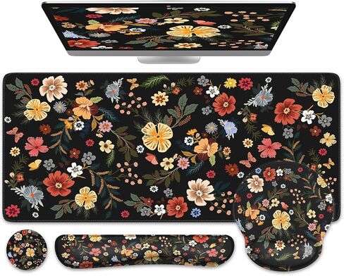 iCasso Floral Desk Mat, 4in1 Large Mouse Pad with Wrist Rest, Desk Matt for Desktop, Desk Pad Mat, Anti-Slip XXL Big Computer Ergonomic Mousepad with Wrist Support for Keyboard and Mouse (Green) in Saudi Arabia