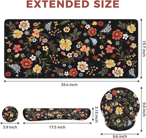 iCasso Floral Desk Mat, 4in1 Large Mouse Pad with Wrist Rest, Desk Matt for Desktop, Desk Pad Mat, Anti-Slip XXL Big Computer Ergonomic Mousepad with Wrist Support for Keyboard and Mouse (Green) in Saudi Arabia