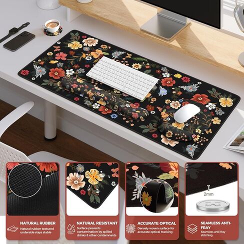 iCasso Floral Desk Mat, 4in1 Large Mouse Pad with Wrist Rest, Desk Matt for Desktop, Desk Pad Mat, Anti-Slip XXL Big Computer Ergonomic Mousepad with Wrist Support for Keyboard and Mouse (Green) in Saudi Arabia