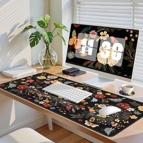 iCasso Floral Desk Mat, 4in1 Large Mouse Pad with Wrist Rest, Desk Matt for Desktop, Desk Pad Mat, Anti-Slip XXL Big Computer Ergonomic Mousepad with Wrist Support for Keyboard and Mouse (Green) in Saudi Arabia