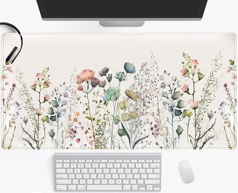 Floral Desk Mat Beige Boho Desk Pad, Large Extend Mouse Pad XXL, Cute Minimalist Flowers Keyboard Mat, Esthetics Desktop Mat Laptop Wireless Mouse Mat for Desk, Gift for Women 31.5"x15.75" in Saudi Arabia